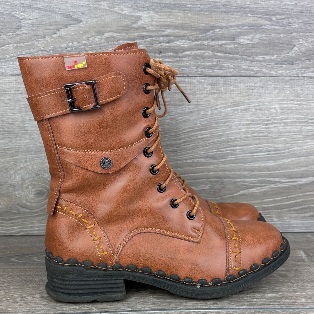 TMA Eyes Classic Retro Element Women’s Sz 8 Brown Leather Zip Lace Up Boots